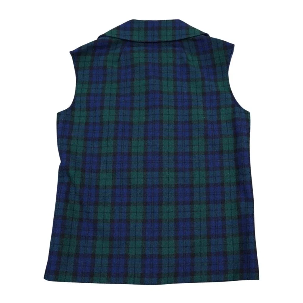 VTG Pendleton Vest Women 16 Plaid Blackwatch Wool Button Front Collar Made USA